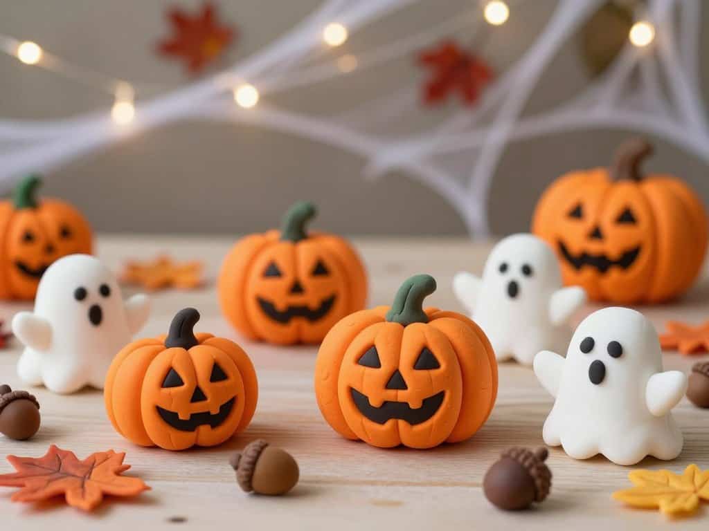 Halloween Deko Knete mit Kürbissen und Geistern