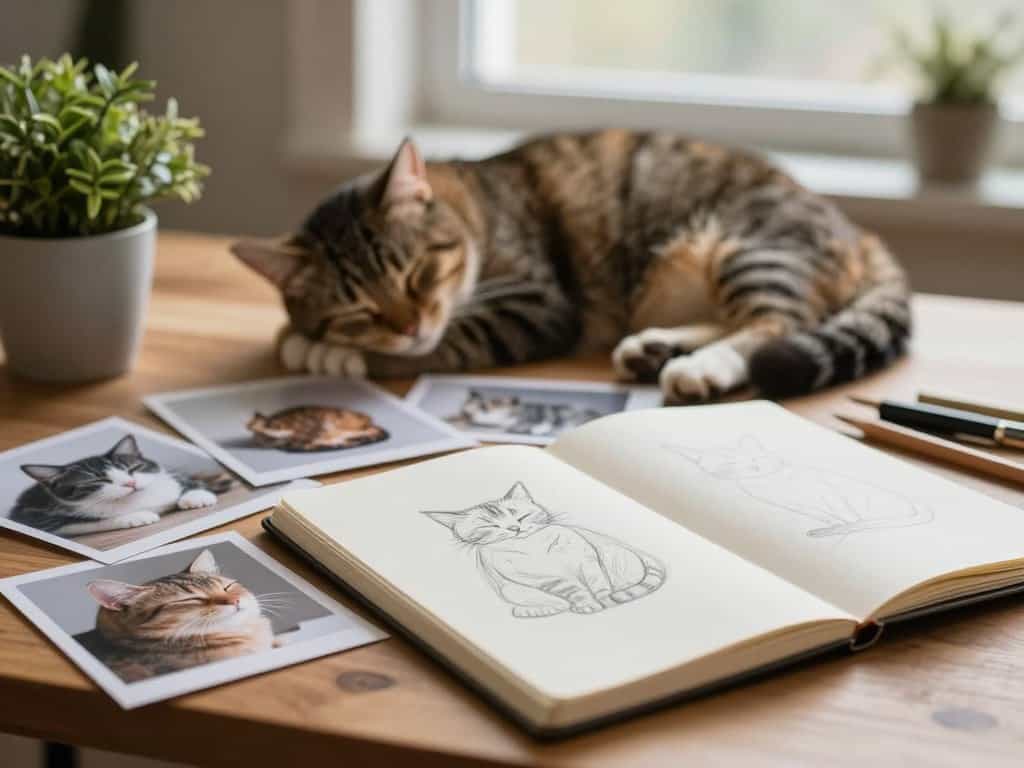 Katze zeichnen Vorbereitung mit Referenzfotos