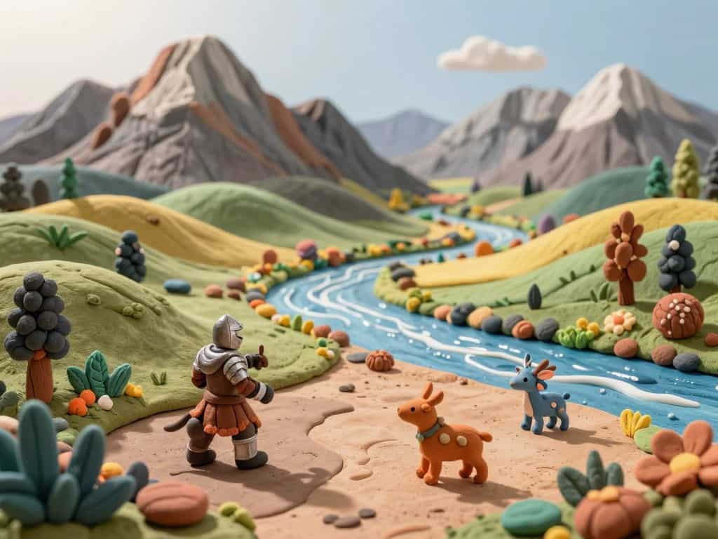 Knete Landschaften gestalten mit Bergen und Flüssen