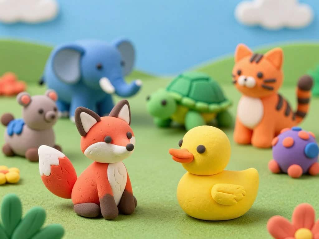 Knete Tiere formen in verschiedenen Formen und Farben