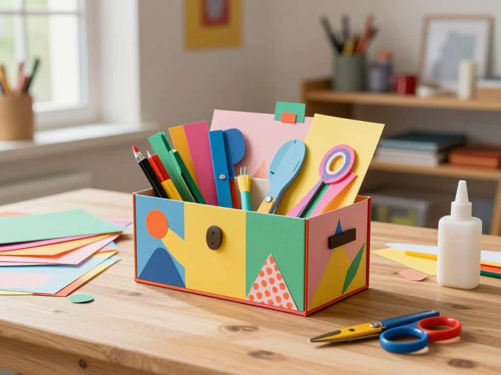 Kreatives Basteln mit farbiger Papier-Werkzeugkiste