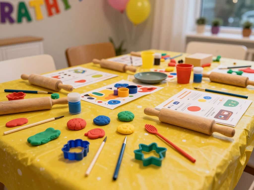 Vorbereitung Knet-Party mit Material und Werkzeugen