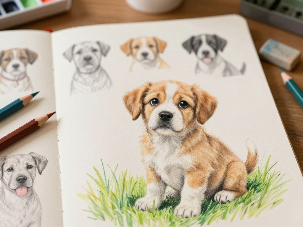 Welpen Skizze und Malvorlage Hund für Anfänger