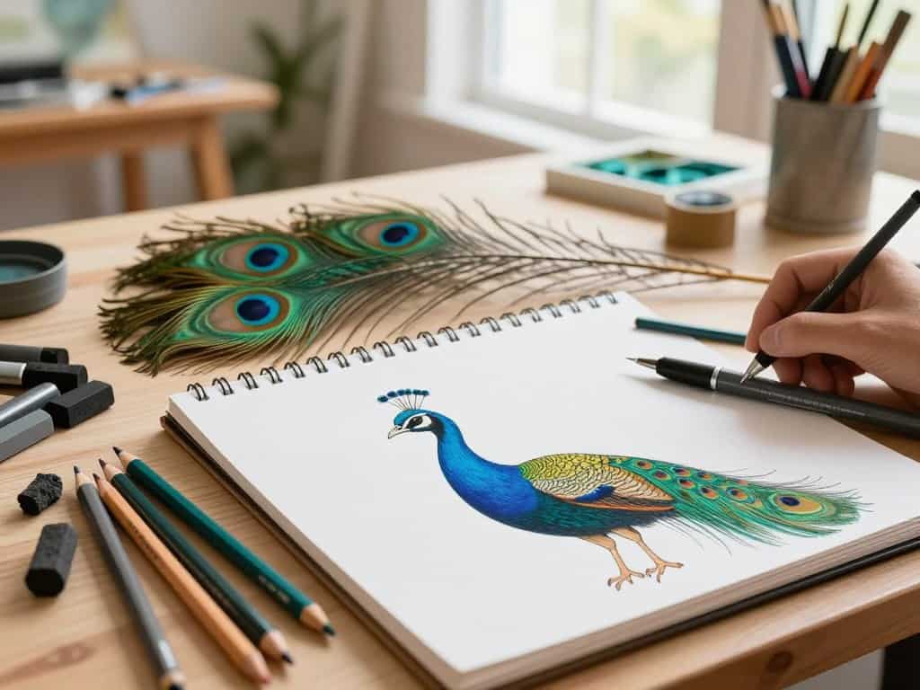 Zeichenanleitung Pfau - Werkzeuge und Materialien für die Pfauzeichnung