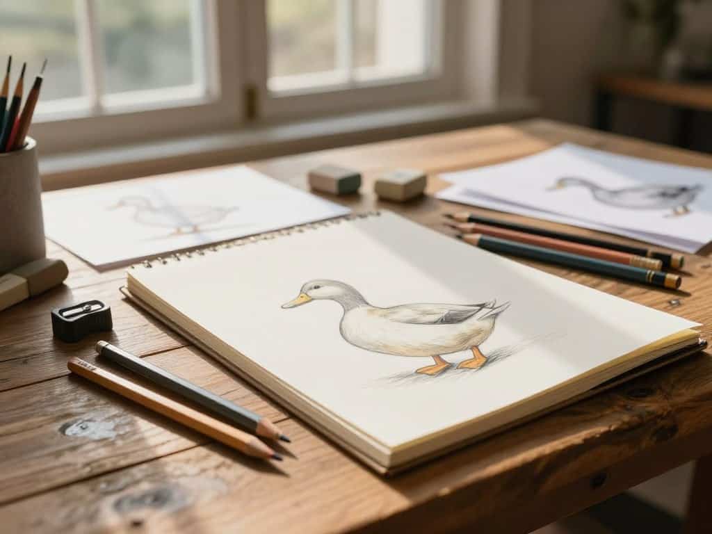 Zeichenmaterialien für Bleistift Ente zeichnen