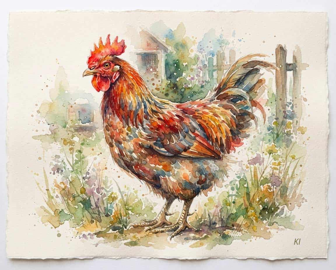 Aquarell Zeichnung von einem Huhn Aquarell Zeichnung von einem Huhn