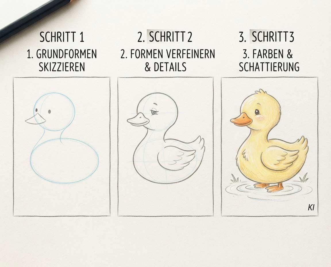 Ente malen Schritt für Schritt Anleitung Ente malen Schritt für Schritt Anleitung