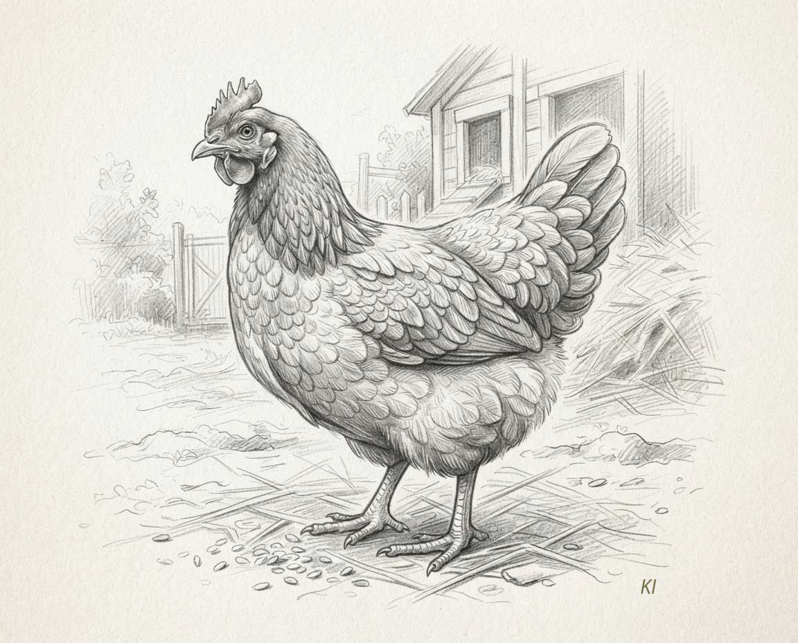 Bleistift Zeichnung von einem Huhn Bleistift Zeichnung von einem Huhn