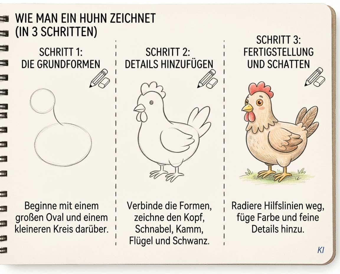 Wie zeichnet man ein Huhn? Anleitung in 3 Schritten Wie zeichnet man ein Huhn? Anleitung in 3 Schritten