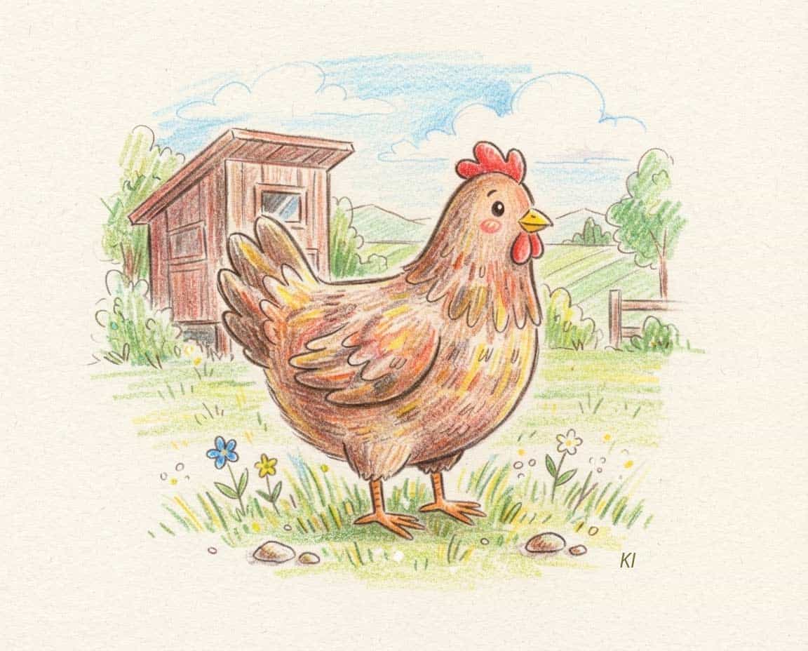 Einfache Buntstiftzeichung von einem Huhn Einfache Buntstiftzeichung von einem Huhn