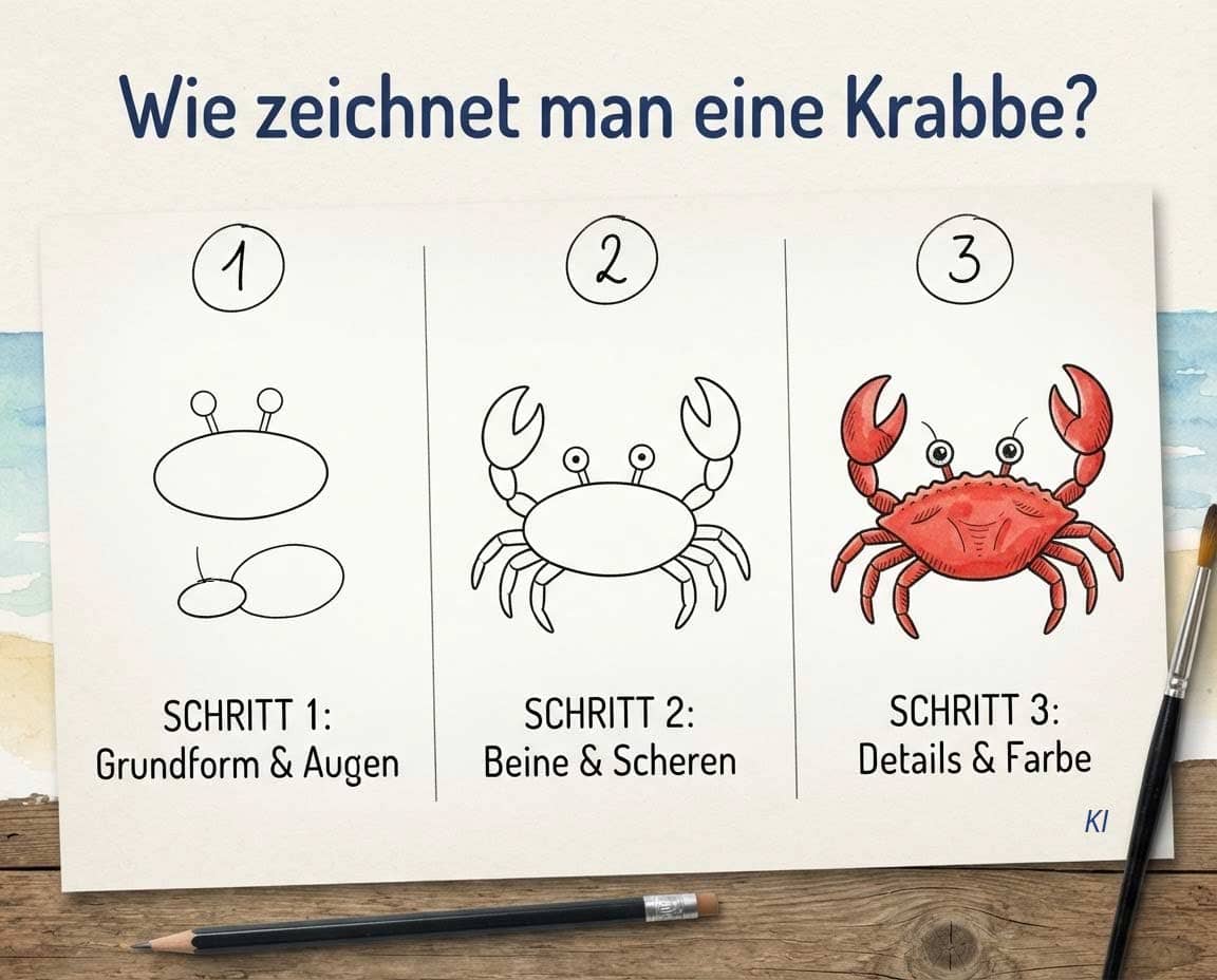 Wie zeichnet man eine Krabbe? Anleitung in 3 Schritten Wie zeichnet man eine Krabbe? Anleitung in 3 Schritten