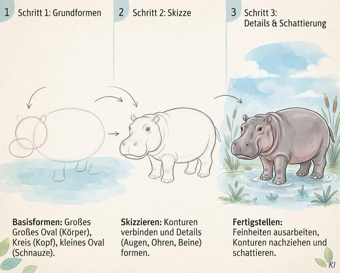 Wie zeichnet man ein Nilpferd? Schritt für Schritt Anleitung Wie zeichnet man ein Nilpferd? Schritt für Schritt Anleitung