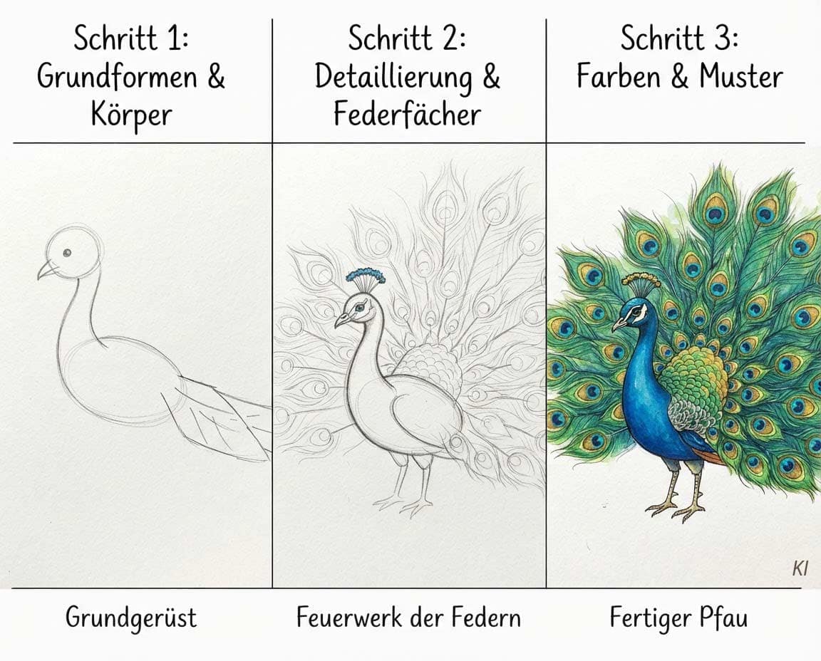 Wie zeichnet man einen Pfau? Schritt für Schritt Anleitung Wie zeichnet man einen Pfau? Schritt für Schritt Anleitung