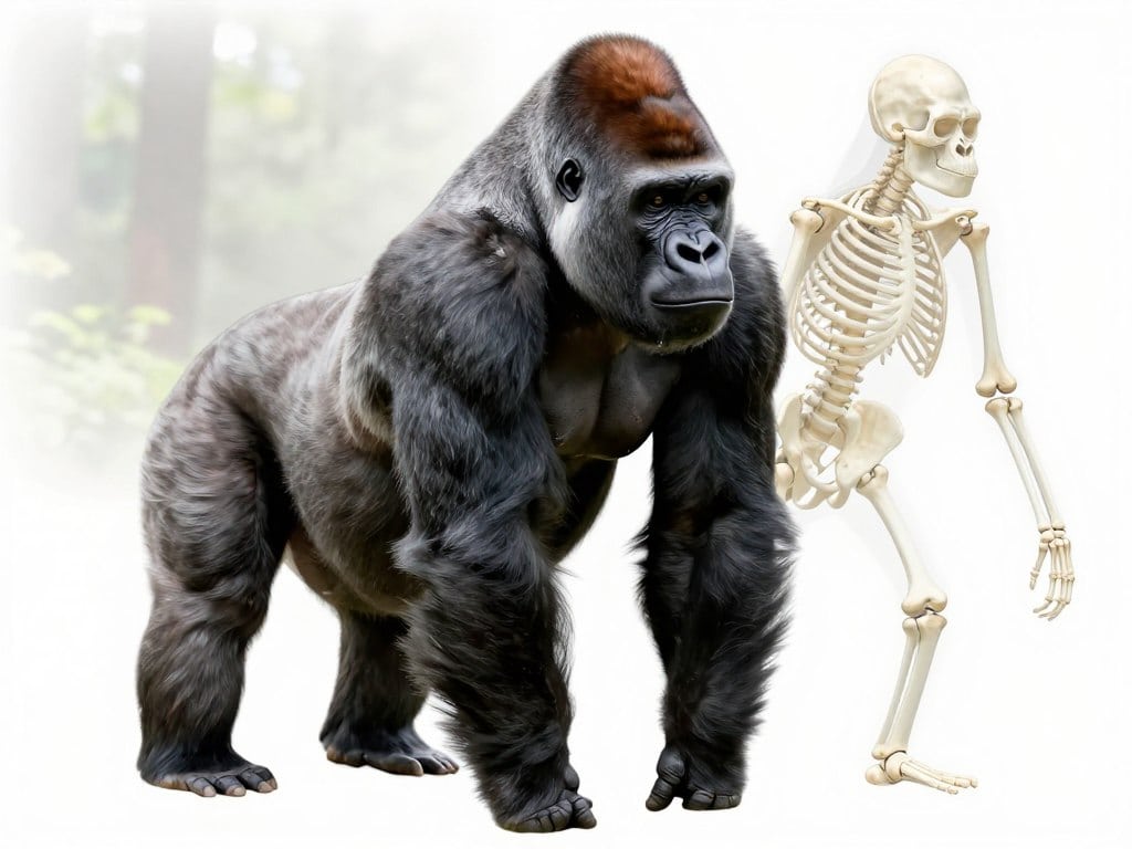 Körperbau Gorilla und Skelettstruktur