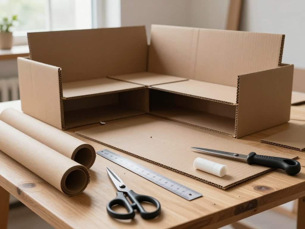 Materialien und Werkzeuge für Sofa aus Karton