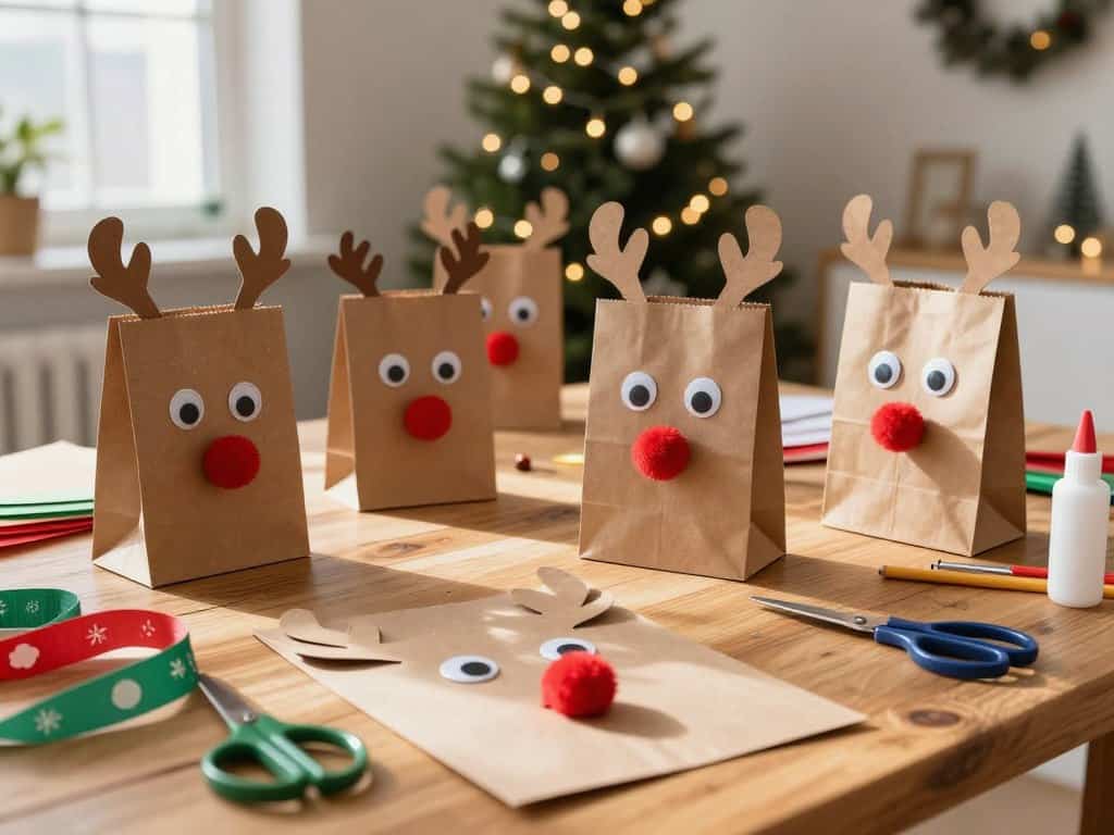 Materialien zum Rentier basteln und Papiertüte basteln für Weihnachtsdeko DIY