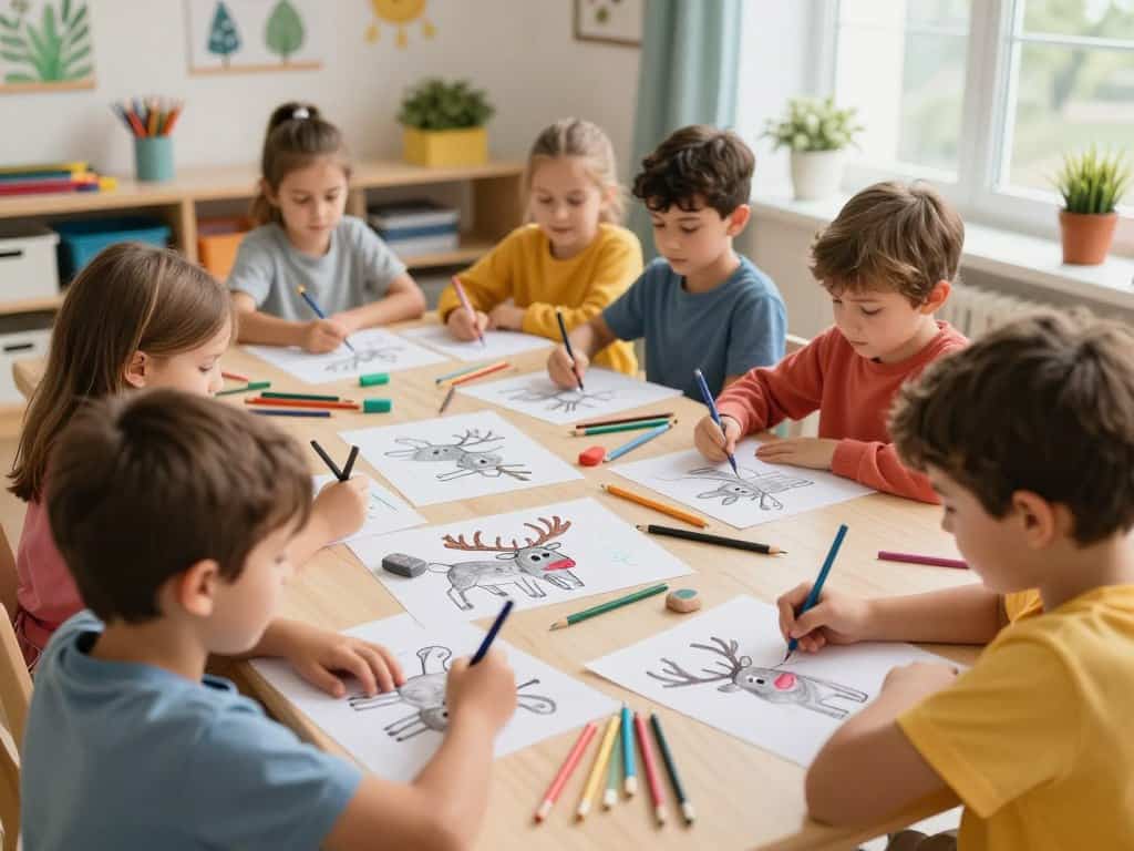 Rentier zeichnen Kinder mit Schattierungstechniken