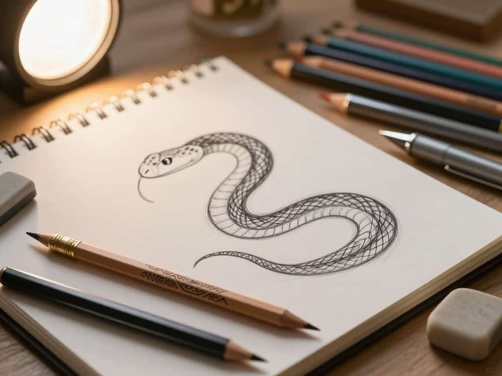 Schlange Bleistift und Zeichenwerkzeuge für Reptilienzeichnungen