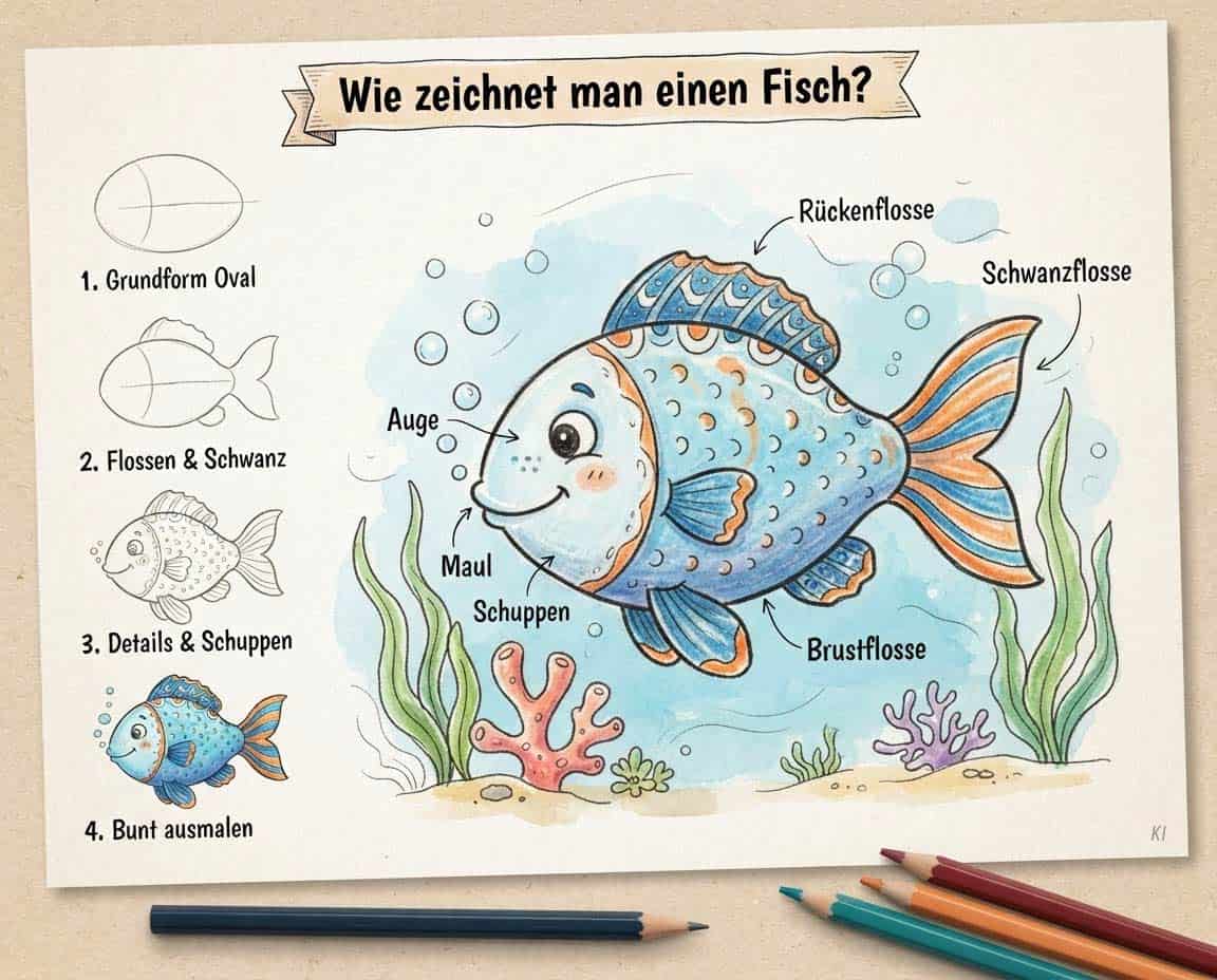 Wie zeichnet man einen Fisch? Schritt für Schritt Anleitung Wie zeichnet man einen Fisch? Schritt für Schritt Anleitung