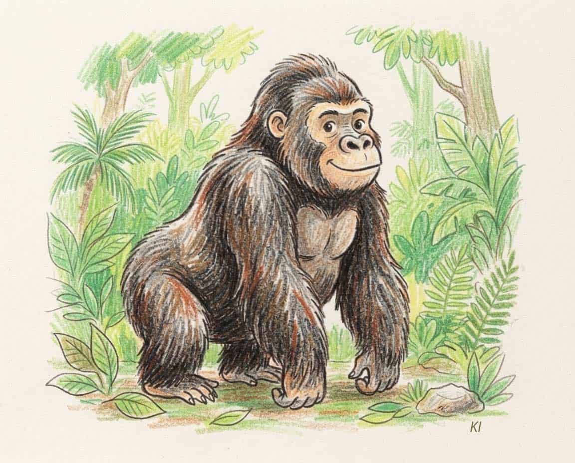 Buntstiftzeichnung von einem Gorilla Buntstiftzeichnung von einem Gorilla