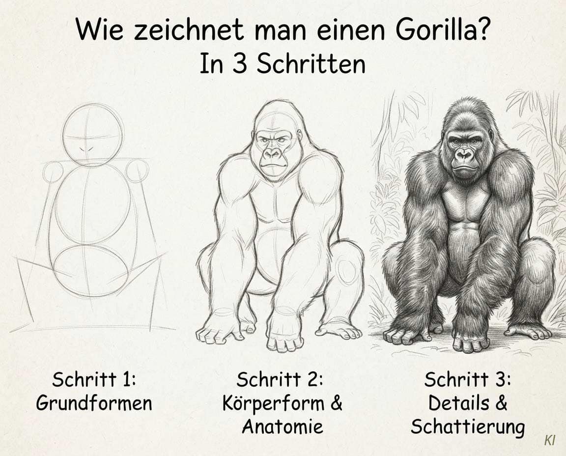Wie zeichnet man einen Gorilla? Schritt für Schritt Anleitung Wie zeichnet man einen Gorilla? Schritt für Schritt Anleitung