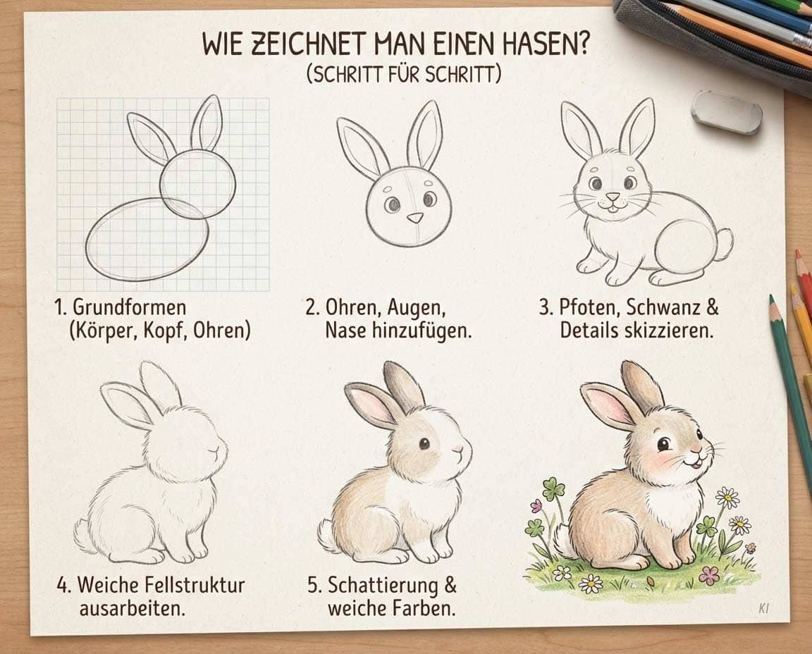 Schritte um den Hasen richtig zu zeichnen Schritte um den Hasen richtig zu zeichnen