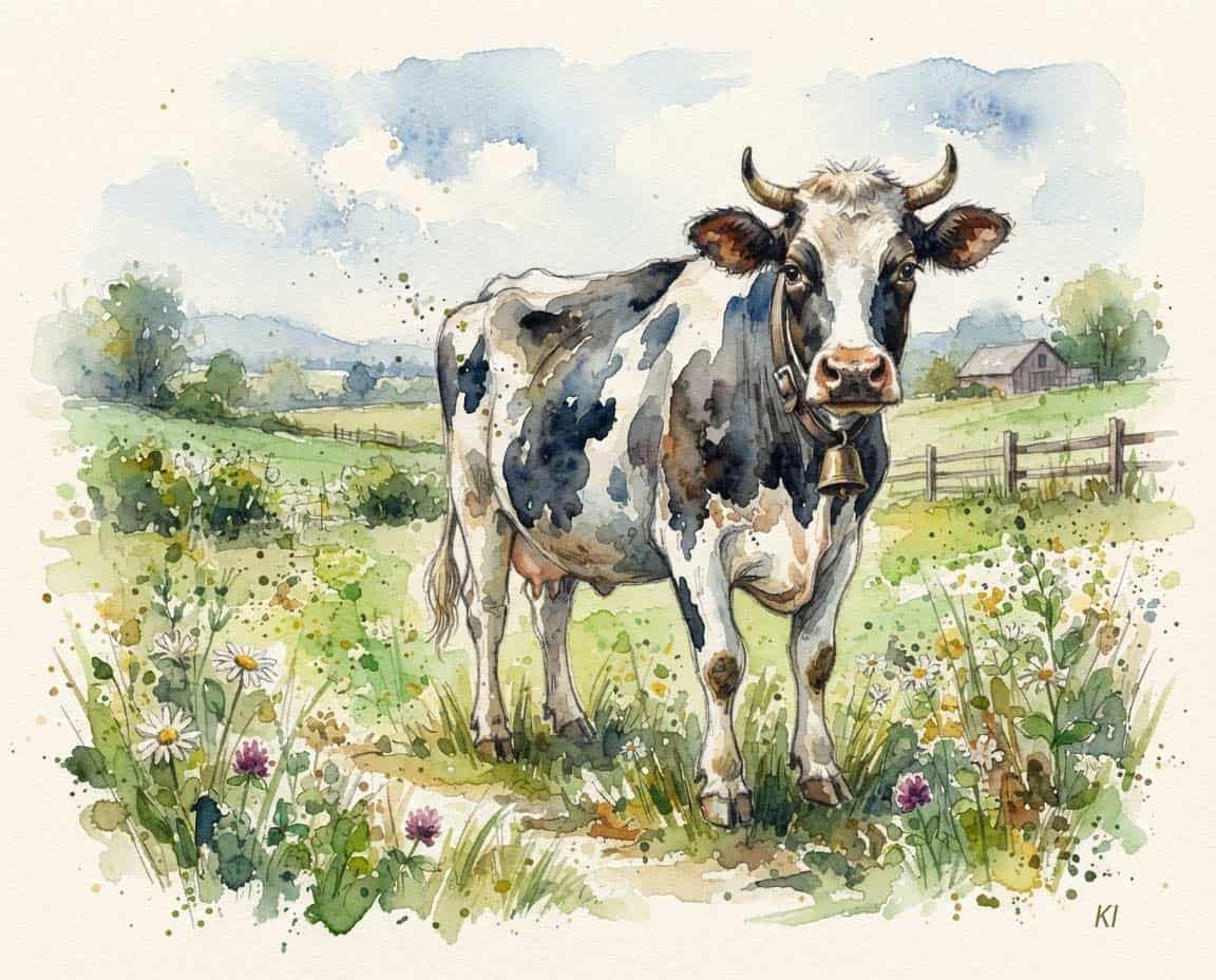 Aquarell Zeichnung einer Kuh Aquarell Zeichnung einer Kuh