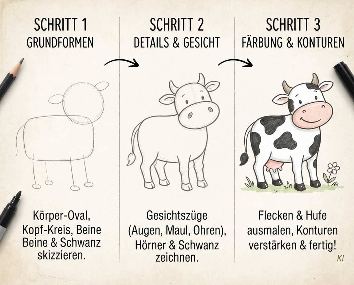 Wie zeichnet man eine Kuh? Anleitung in 3 Schritten. Wie zeichnet man eine Kuh? Anleitung in 3 Schritten.