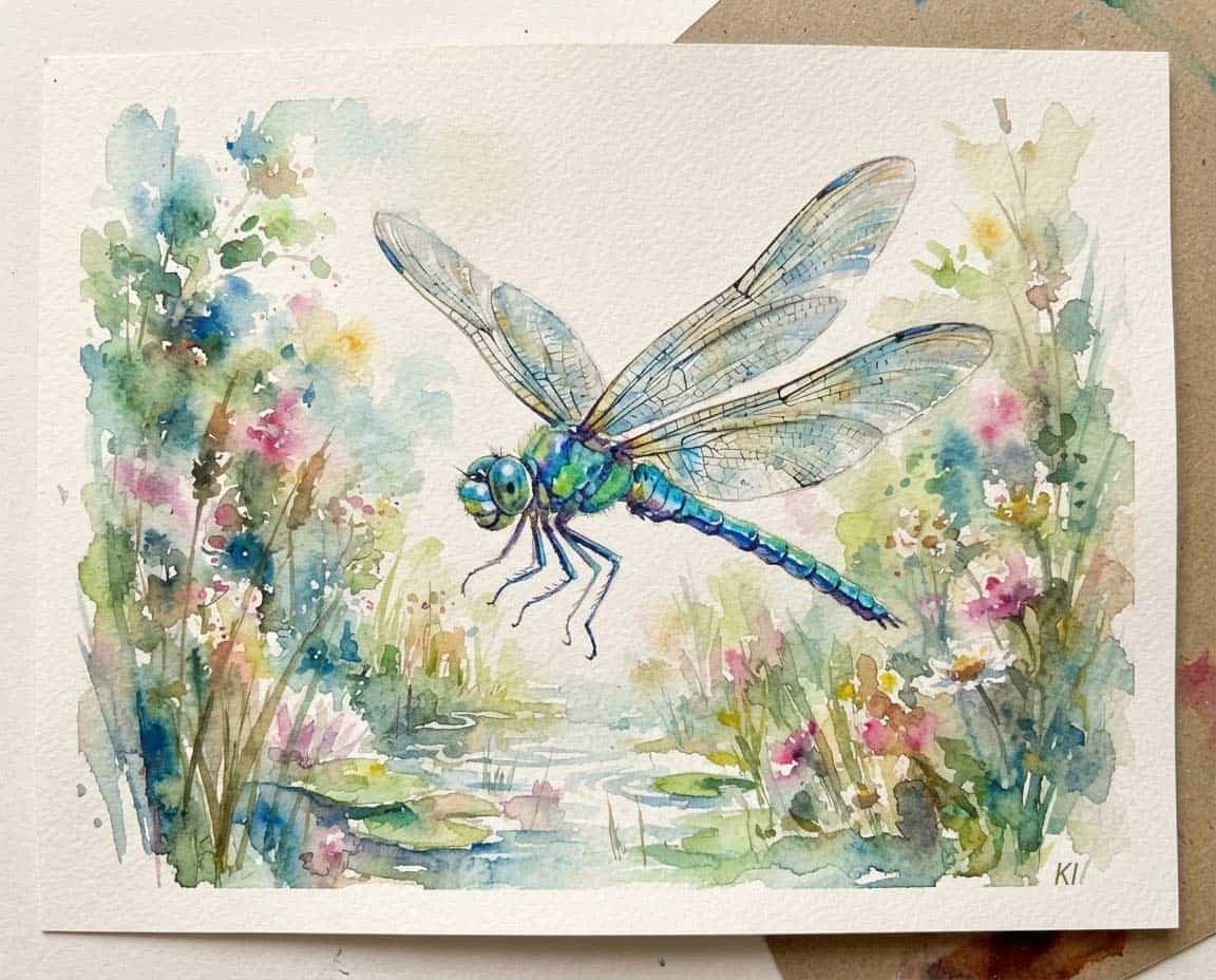 Aquarellzeichnung einer Libelle Aquarellzeichnung einer Libelle