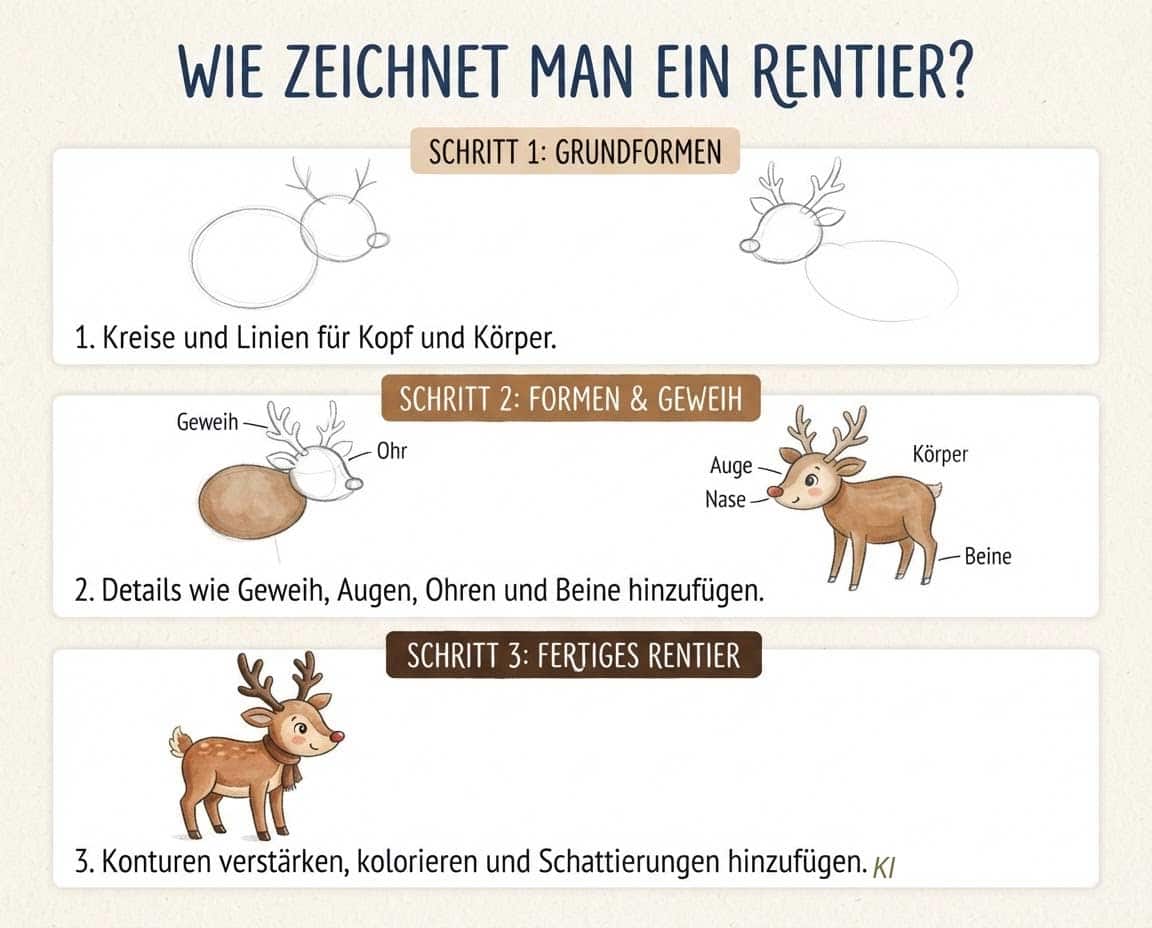 Wie zeichnet man ein Rentier? Anleitung in 3 Schritten Wie zeichnet man ein Rentier? Anleitung in 3 Schritten