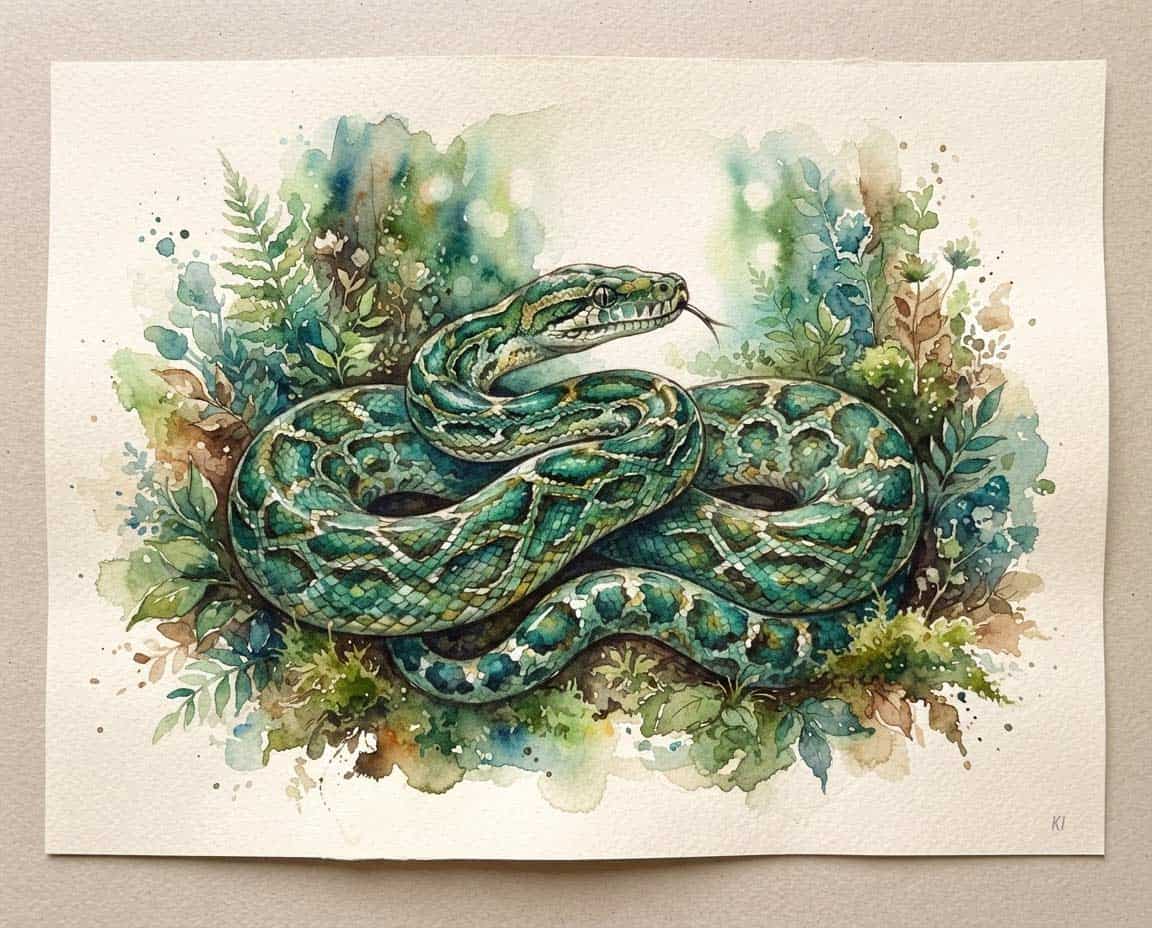 Aquarell -Zeichnung von einer Schlange für Fortgeschrittene Aquarell -Zeichnung von einer Schlange für Fortgeschrittene