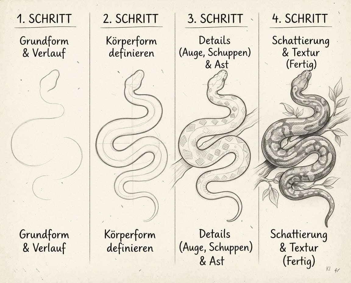 Zeichnung von einem Schlangenmotiv - Wie zeichnet man eine Schlange? Zeichnung von einem Schlangenmotiv - Wie zeichnet man eine Schlange?