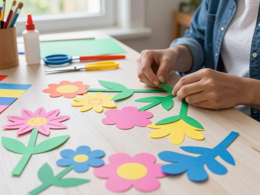 Blumenstiele gestalten mit buntem Papier