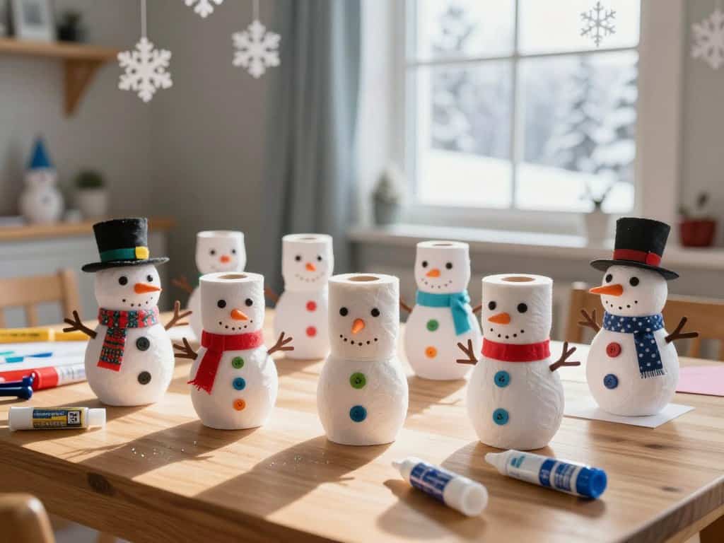 Schneemann basteln mit Klopapierrollen