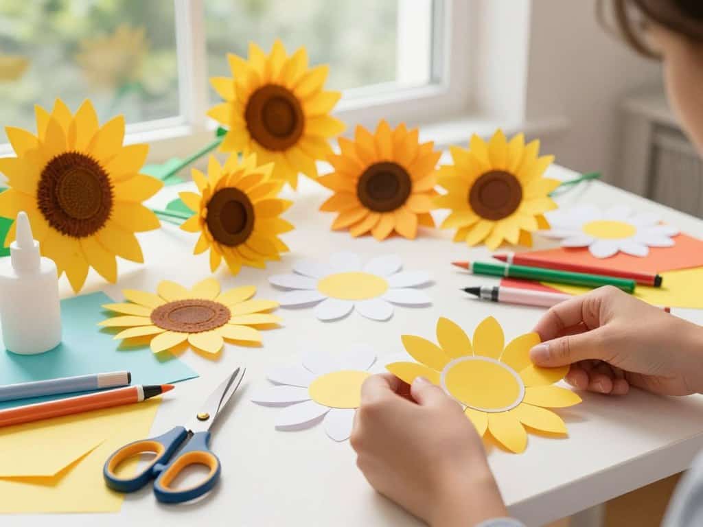 Sonnenblumen basteln mit bunten Papierblüten
