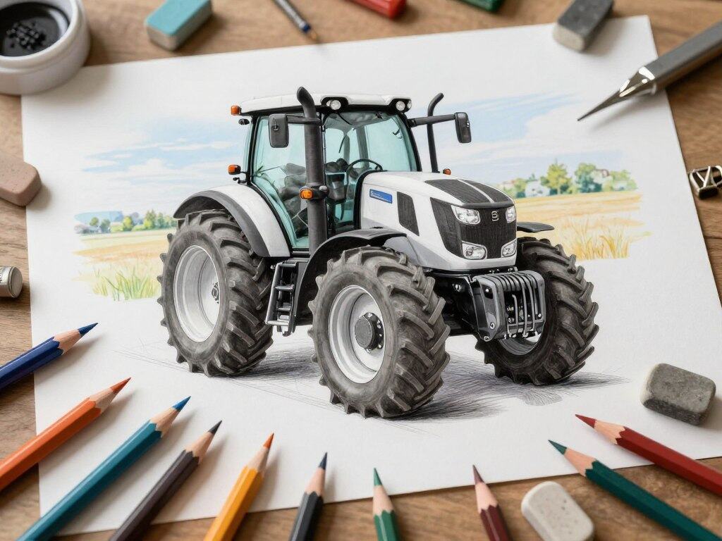 Zeichenmaterialien Traktor für realistische Traktorzeichnung