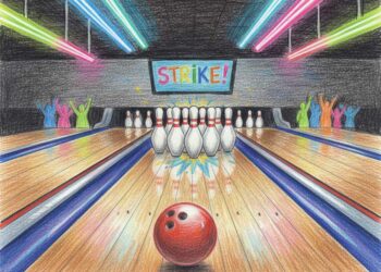 Zeichnung von einer Bowlingbahn als Motiv