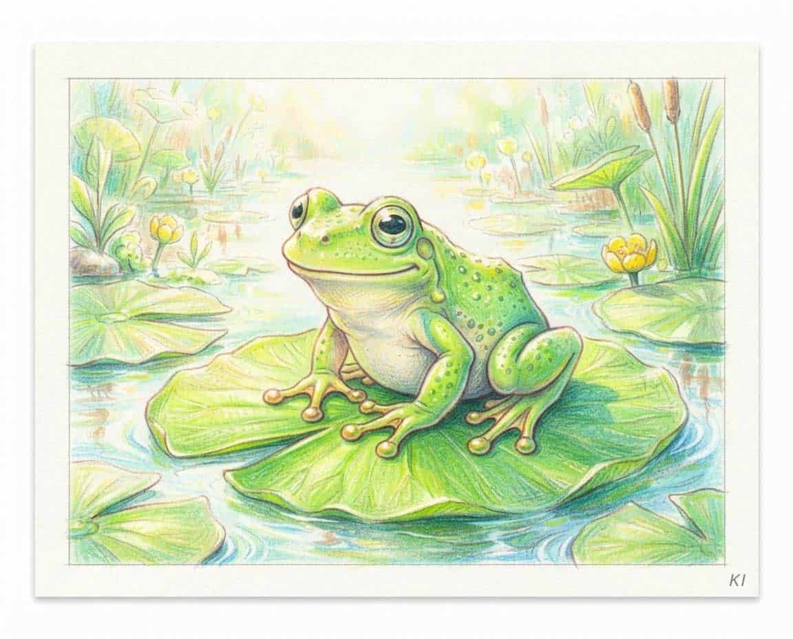 Bild vom Frosch mit Buntstift gezeichnet Bild vom Frosch mit Buntstift gezeichnet