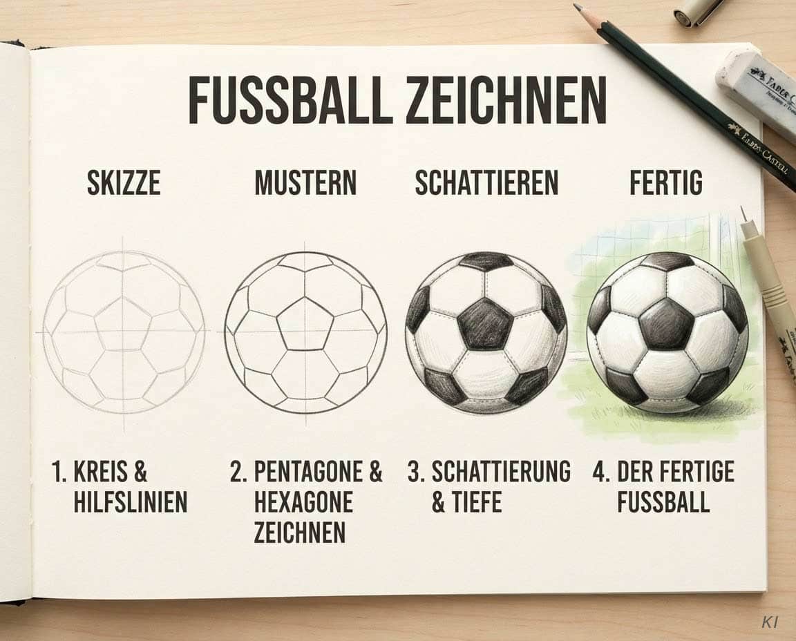 Zeichnung von einem Fußballmotiv - Wie zeichnet man einen Fußball? Zeichnung von einem Fußballmotiv - Wie zeichnet man einen Fußball?