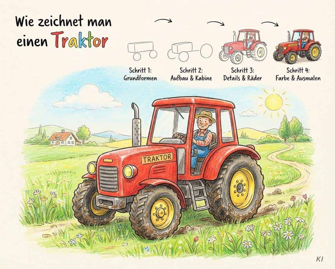 Zeichnung von einem Traktormotiv - Wie zeichnet man einen Traktor? Zeichnung von einem Traktormotiv - Wie zeichnet man einen Traktor?